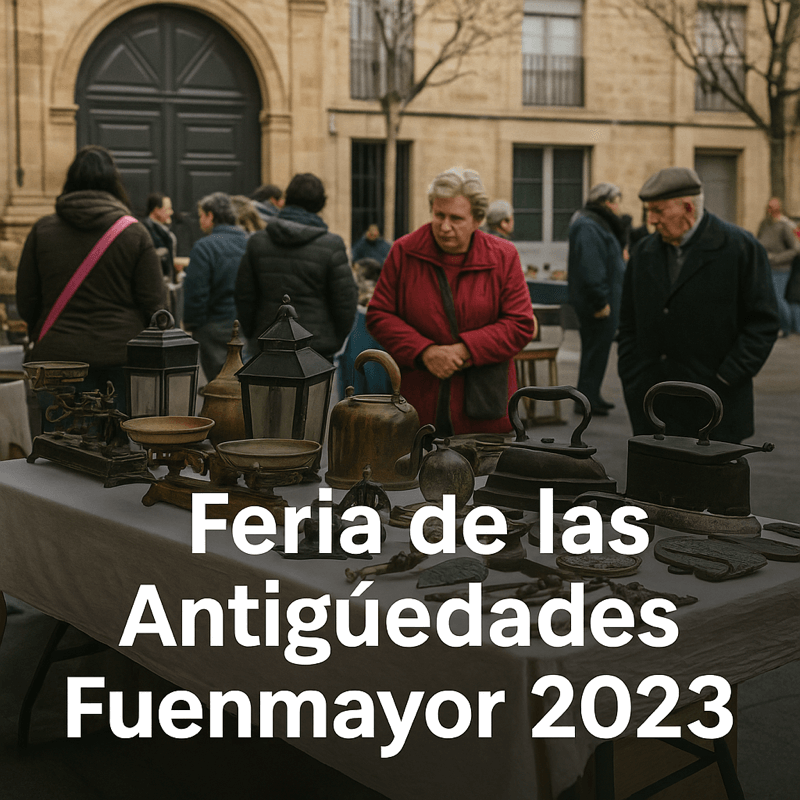 Cartel y ambiente de época en la Feria de las Antigüedades de Fuenmayor 2023