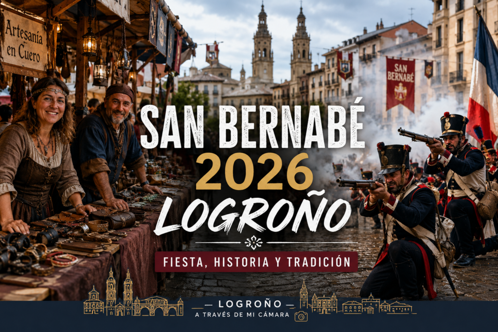 Imagen destacada de las fiestas de San Bernabé 2026 en Logroño, con puestos medievales y representación del asedio francés a la ciudad.